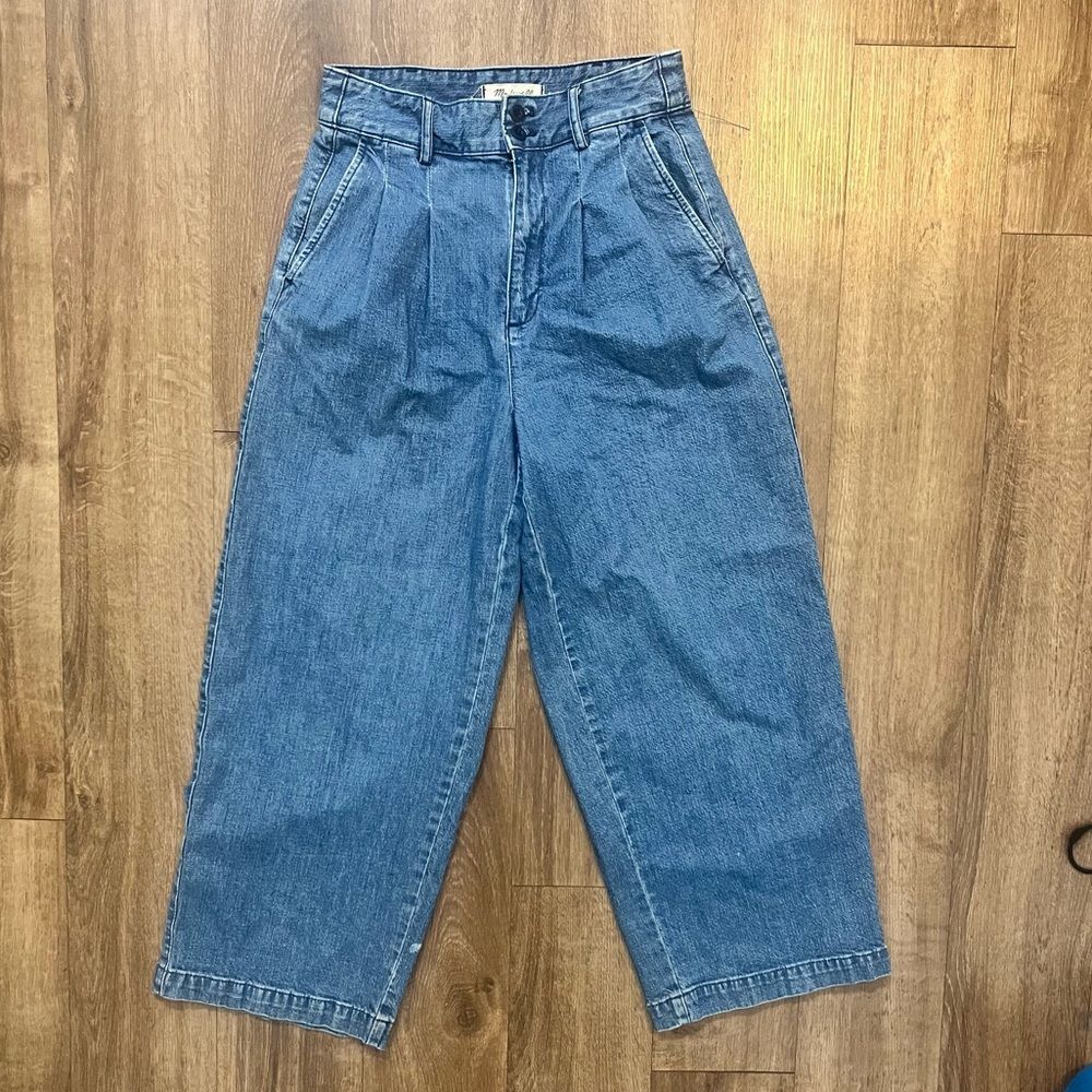 Madewell Pleated Wide Leg Jeans High Waisted Ankle Crop | XS